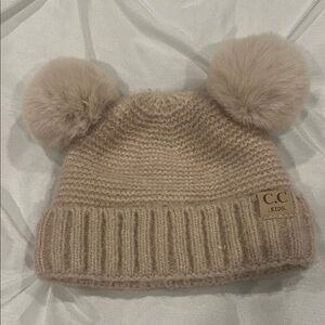 C.C Kids beige Knit Pom-Pom Hat